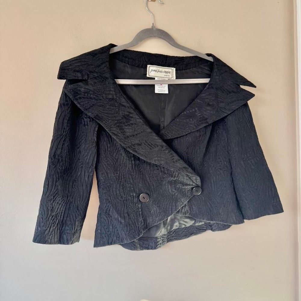 Vintage French Designer Paul Louis Orrier 100% Silk Off Shoulder Black Blazer